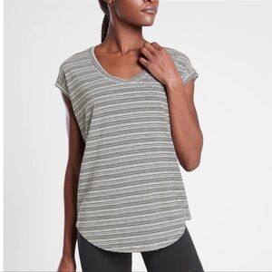 Athleta Striped Grey White Cloudlight Stratus Tee Athletic Medium -OBO